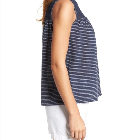 Caslon Striped Lace Yoke Tank Top / Blue / L - Picture 3 of 5
